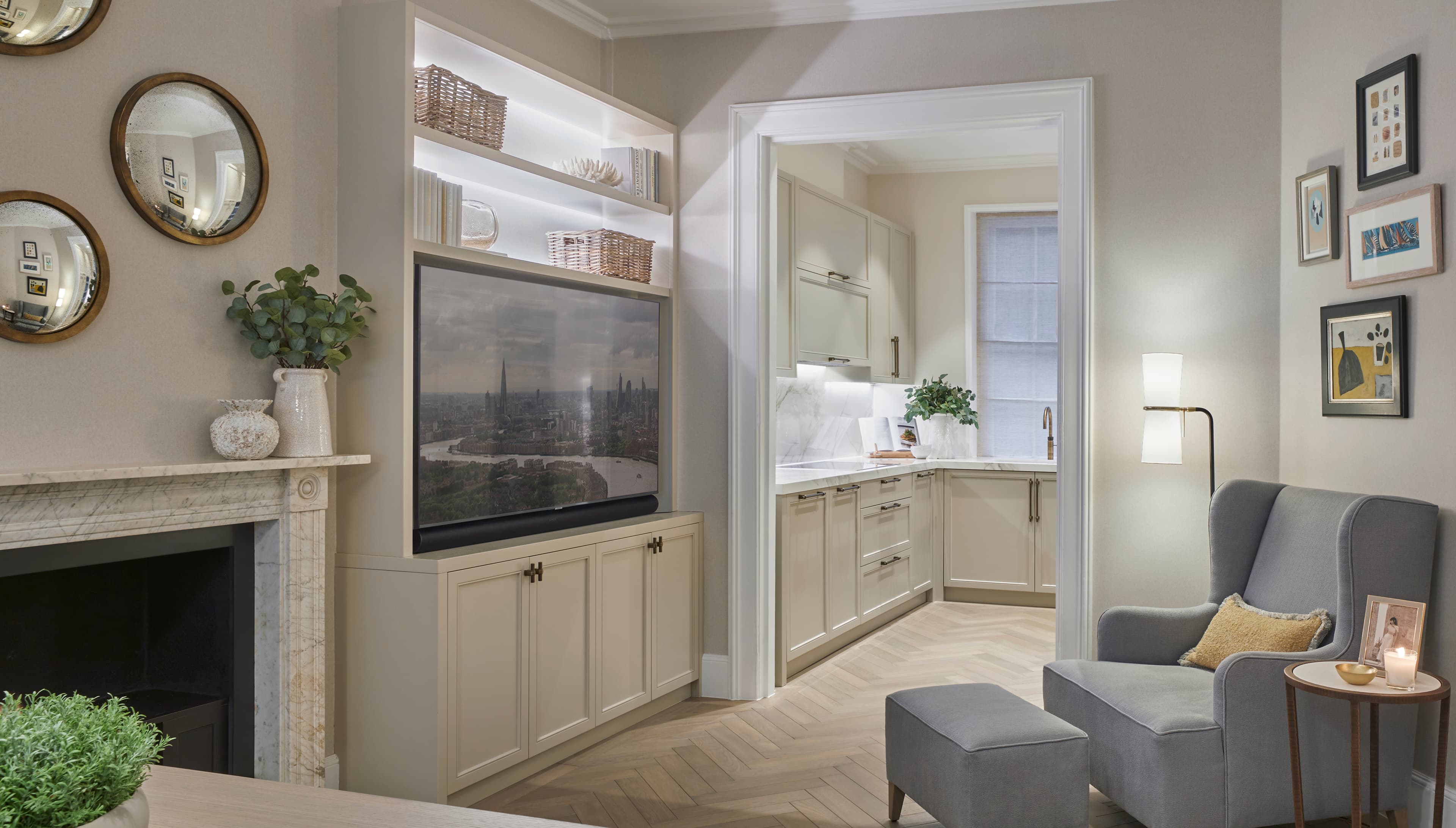 Period property living space transitioning to bespoke kitchen